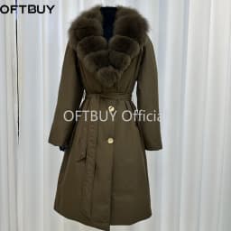 OFTBUY Duck Down Belted Slim Puffer Coat Winter Thick Warm Windproof Outerwear Real Fox Fur Collar Long Duck Down Jacket Women