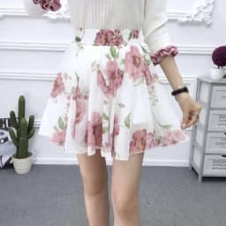 Summer 2026 Korean Style  Floral Chiffon High Waist Elastic Slimming Skirt Pants Half Body Cute Style Casual Print Skirt