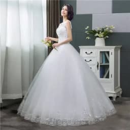 Customized Wedding Dress Pure White V-neck Appliques Sleeveless Princess Floor Length Plus size Wedding Gowns De Novia HS288
