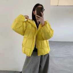 Korean Knit Hood Patchwork Short Puffer Jacket Women Loose Lightweight Warm Padded Parkas Women Solid Color Zipper Winter Jacket