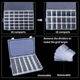 36 Grids Clear Plastic Organizer Box with Adjustable Compartment Dividers Collection Box for Bead Nails Jewelry Art DIY Crafts