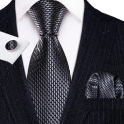 Barry.Wang Black White Gray Silver Men Tie Handkerchief Cufflinks Set Jacquard Necktie for Male Wedding Business Party Gift