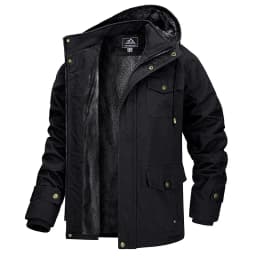 MAGCOMSEN Winter Jacket Men's Cotton Cargo Jacket Fleece Lined Thicken Work Coat Warm Parka Coat Detachable Hood Snow Ski Jacket