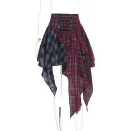 American Vintage Dark Gothic Style Skirt Women's Patchwork Irregular Plaid Skirt Y2K 2000s Subcultural Casual Streetwear