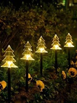 5Pcs Christmas Pathway Lights Waterproof Snowflake/Xmas Tree/Star With Stake Lamp Solar Powered Suitable For Home Outdoor Decor