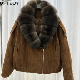 OFTBUY 90 Duck Down Real Fox Fur Collar Luxury Women New Winter Down Jacket Female Loose Short Puffer Coat Thick Warm Outerwear