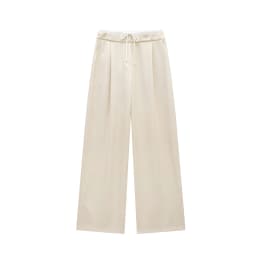 DUOPERI Women Fashion Solid Lace Up Side Zipper Straight Pants Vintage High Elastic Waist Female Chic Lady Trousers