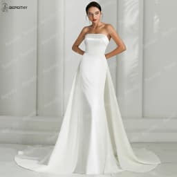 BEPEITHY Customized Mermaid Ivory Satin Wedding Dresses For Women 2026 Classic Strapless Plus Size Bridal Gown With Train