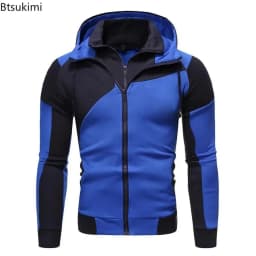 Men's Hoodies Jacket Slim Fit Hooded Zipper Patchwork Coats Man Solid Thicken Warm Sweatshirt Men's Casual Outdoor Clothing Tops