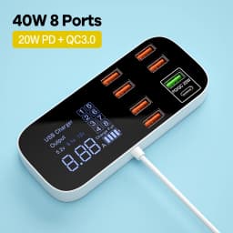 40W 8 Port USB Phone Fast Charger QC3.0 USB C Type C PD Fast Charging Station Portable Travel Wall Charger for iPhone 17 Samsung