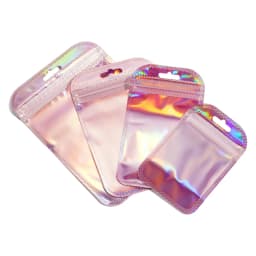 50Pcs Iridescent Zip Lock Bag Transparent Laser Thicken Plastic Seal Bags for Jewelry Display Handicrafts Nail Eyelash Packaging