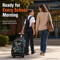 21 Inch Kids Rolling Backpack 3Pcs Set Colorful Dinosaur Print Wheeled Trolley School Bag with Lunch Box Pencil Case for Boys