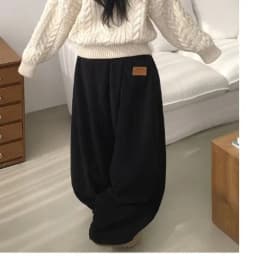 Afashion Retro Personalized Back Pocket Label Corduroy Wide Leg Elastic Waist Casual Pants Women's Winter New Style Loose Fit Tr