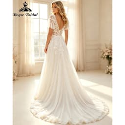 Elegant V Neck Simple A Line Wedding Dresses 2027 Open Back Flowers Lace Beach Bridal Gown Customized vestido de novia