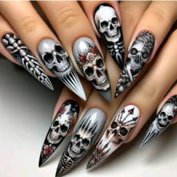 24pcs Nude Color False Nails For Halloween Blood Stained Jade Bone Long Pointed Press On Nails Acrylic Material Party Fake Nail
