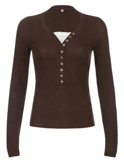 Women Button Front Knit Tops Long Sleeve Lace Patchwork Slim Fit Sweater Fall Fairy Grunge Gothic Y2K Clothes