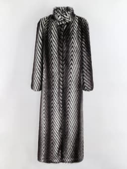 Nerazzurri Winter Extra Long Thick Warm Luxury Elegant Striped Fluffy Faux Mink Fur Coat Women Stand Collar Maxi Overcoat 2022