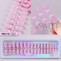 150/160pcs Nude Pinkish Matte Press On Nail Tips Short Square Round Coffin Artificial Fake Nail French Design Frosted Full Cover