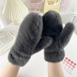 Women Winter Outdoor Keep Warm Double Layer Thickened Solid Gloves Imitation Mink Velvet Cute Lovely Soft Mittens