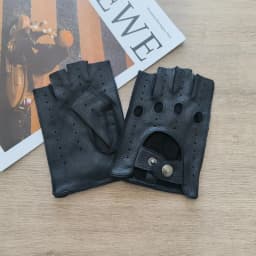 Thin Men's Deer Skin Half Finger Gloves, Single-Layer Outdoor Cycling Driving Leather Gloves