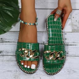 New Arrivals Designer Wholesale Summer Chain Women's Flat Slippers And Bag Set Beach Ladies Platform Sandals Matching Purse Set