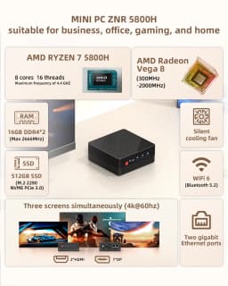 Texhoo MINI PC AMD Ryzen7 5800H R5-7530U 5625U 16G DDR4 2666MHz 512G SSD WIFI6 BT5.2 Desktop Mini Computers Dual 4k Display