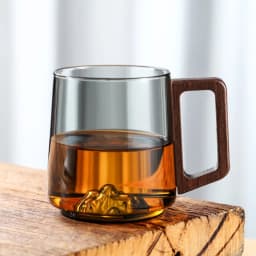 Internal Mountain Protrusion Glass Cup Large Capacity Single-layer Water Drinking Cup Heat-resistant Wooden Handle Tea Cup Gift
