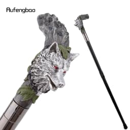 Silver Resin Wolf Head Tree Root Walking Cane Stick for Cosplay Everyday Use with Deluxe Box 93cm Performance Stage Cane