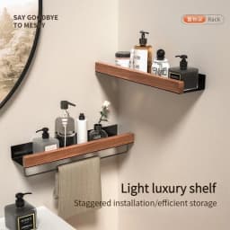 Wood Aluminum Material Corner Shelf Shampoo Storage Shelf Shower Wall Rack Bathroom Organizer Bathroom Accessories