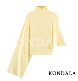 KONDALA Elegant High Neck Asymmetrical Tops Women's High Street Yellow Tops New 2026 Summer Fashion Romantic Holidays Lady Tops