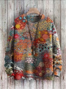 Vintage Pattern Print Knit Pullover Sweater Women For Men Sweater