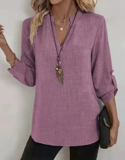 Spring and Summer New Shirts Women's Loose Large Size V-neck Solid Color Shirt Loose Top Long Sleeve Shirt