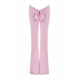 Combhasaki Women's Y2l Knitted Flared Long Pants Slim Fit Solid Color Fold Over Waist Elastic Low Rise Back Bow Decor Trousers