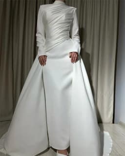 QICHE Muslim Wedding Dresses Long Sleeve High Neck Bride Party Dress Customized Saudi Arabic Bridal Modest Prom Gowns