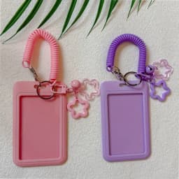 Cute Simple Protective Card Holder with Keychain Colorful Star Retractable Spring Lanyard ID Card Photo Postcard Holder Charms