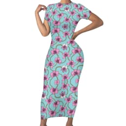 Retro Chains Bodycon Dress Summer Leopard Print Cute Maxi Dresses Women Short Sleeve Graphic Street Fashion Dress 3XL 4XL 5XL