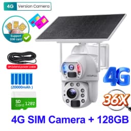 SHIWOJIA 36X ZOOM 12MP 4G SIM Solar Camera Outdoor 360° Wireless WIFI Battery Security Cameras with Solar Panel PIR Night Vision