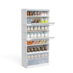 Shoe Rack, 8 Compartments, Shoe Cabinet with Doors, for 24 Pairs, Modular Plastic Shelf, for Entryway, Bedroom, Hallway