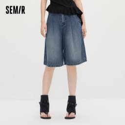 Semir Women Pants Denim Cool Feeling Loose Pleated Trendy Slim Fit Knee Length 2026 Summer Casual Street Style