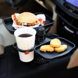 3-in-1 Detachable Car Cup Holder Tray-Expandable Food Table with 360° Rotating Design,Sturdy Base for Long Road Trips Table Tray