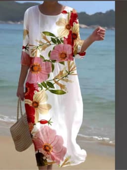 Spring Summer New Short-sleeved Casual Printed Dresses For Women's Retro Loose O Neck Female Small Fresh Holiday Robe Dress 2026
