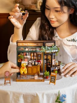Rolife Tipsy Restaurant Kit DIY Miniature House Kit Desk Bookshelf Decoration For Adults Gift Idea For Girls Boys Kids