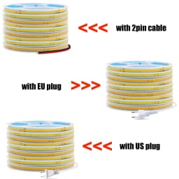 AC 220V 110V COB LED Strip 5M 10M 20M 50M Flexible LED Tape Ribbon with 2pin Cable/EU US Plug 240LEDs Density Linear Light