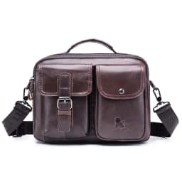 Men's Genuine Leather Shoulder Bag, Retro Top Layer Cowhide Casual Crossbody Bag, Men's Square Bag