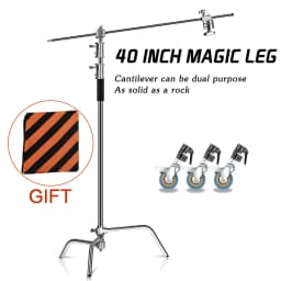 SH 2.6/3.3M Black&Silver Photography C Stand Light Stand Heavy Duty Stainless Steel Magic Leg Arm Crossbar Grip Head Tripod