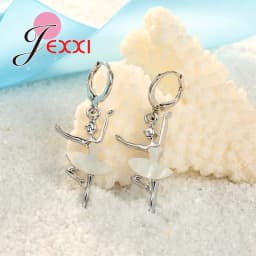 Elegant 925 Sterling Silver Ballet Dance Girl Pendant Necklace Earrings Set for Women Girls Wedding Party Fashion Jewelry Gifts