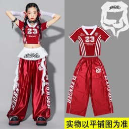 Girls Jazz Dance Performance Outfit Red Pants Set Children's Street Dance Show Costume Trendy Girls' Clothing Stage Performance