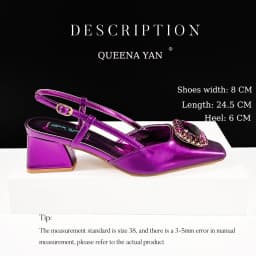 Queena Yan Elegant Comfortable Mid-Heeled Shoes Sparkling Diamonds Pointed-Toe Design Ladies High Heels