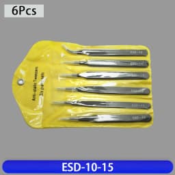 ESD Stainless Steel Tweezers 6Pcs Set Precision Maintenance Industrial Repair Curved Tool Home Working Model Making Hand Tool