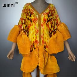 WINYI Summer Pleated Elastic Maxi Kaftan Boho Evening Dress Elegant Beach Cover Up Luxury Party Dress Dubai Style Abaya